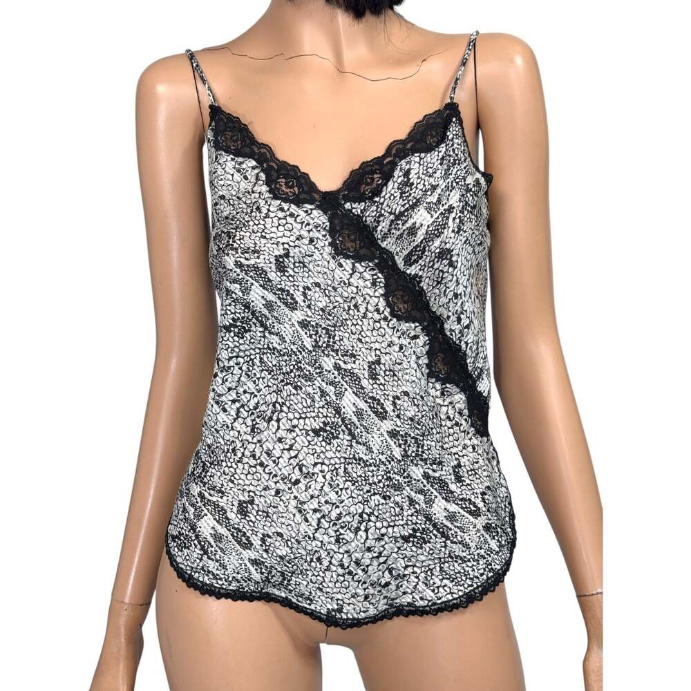 Vintage Y2K Snake Print Cami Top Delicates M Lace Trim Coquette